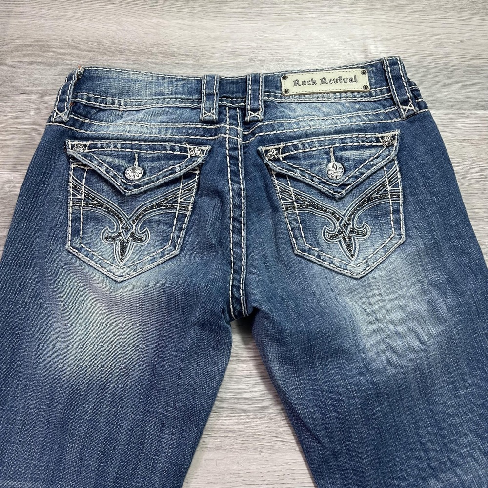 Rock Revival Jamie Easy Boot Jeans Womens 28 Blue Bootcut Distressed Denim - Picture 4 of 16